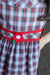 Plaid Dress with Neck Ruffle