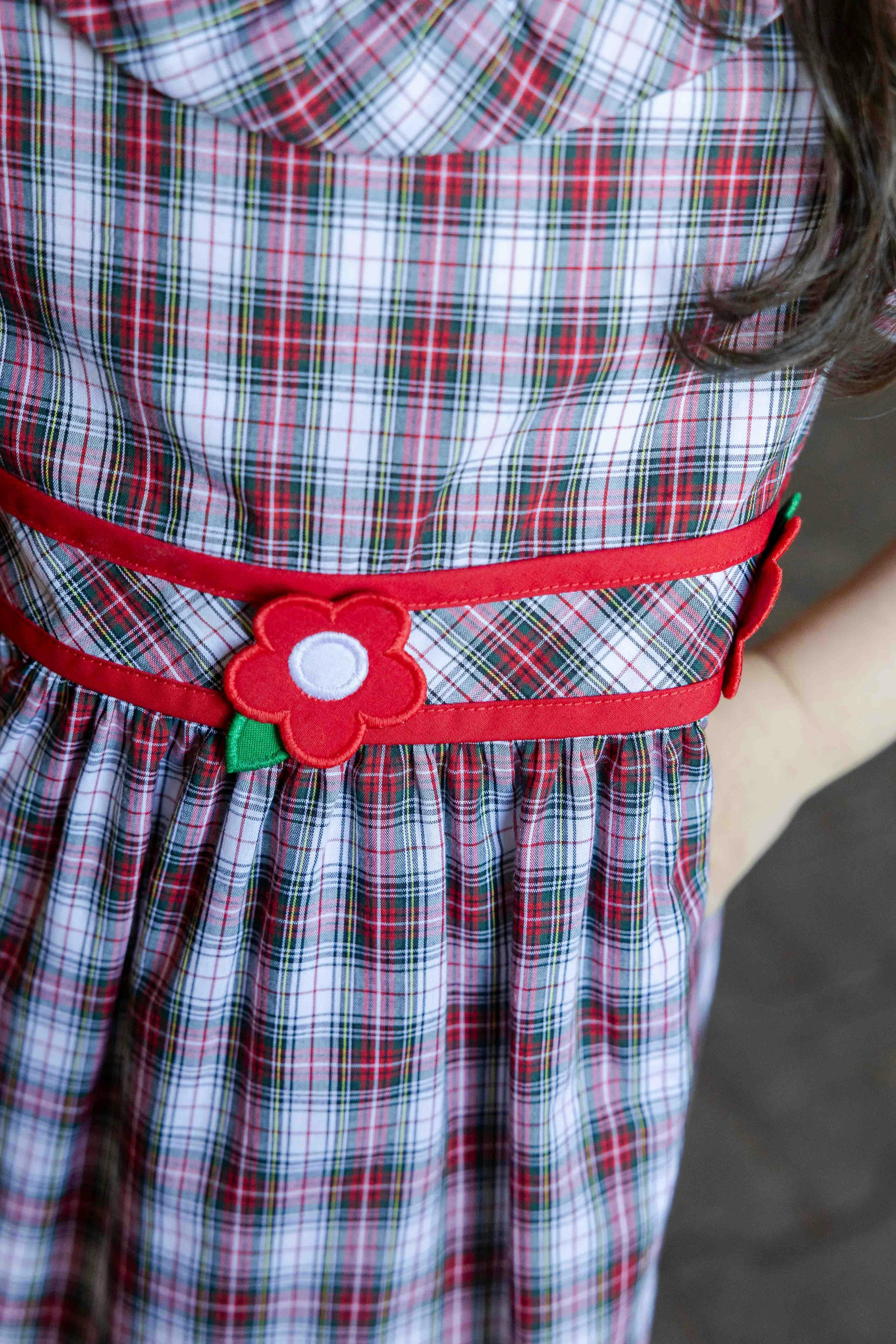Plaid Dress with Neck Ruffle