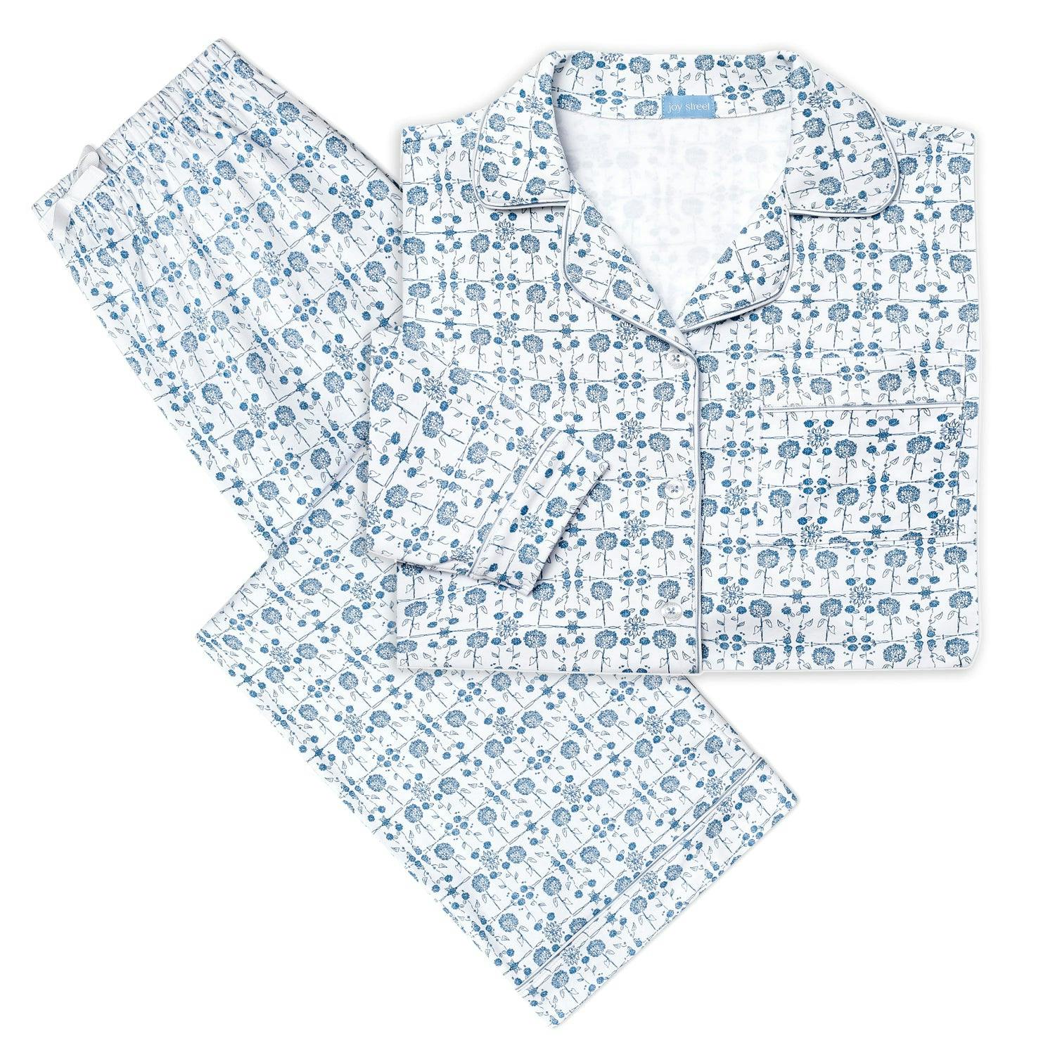 Hydrangeas Women's Button Front Long Pajama Set