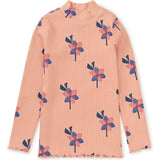 Floral Print Ribbed Long Sleeve Mock Neck Top, Yellow