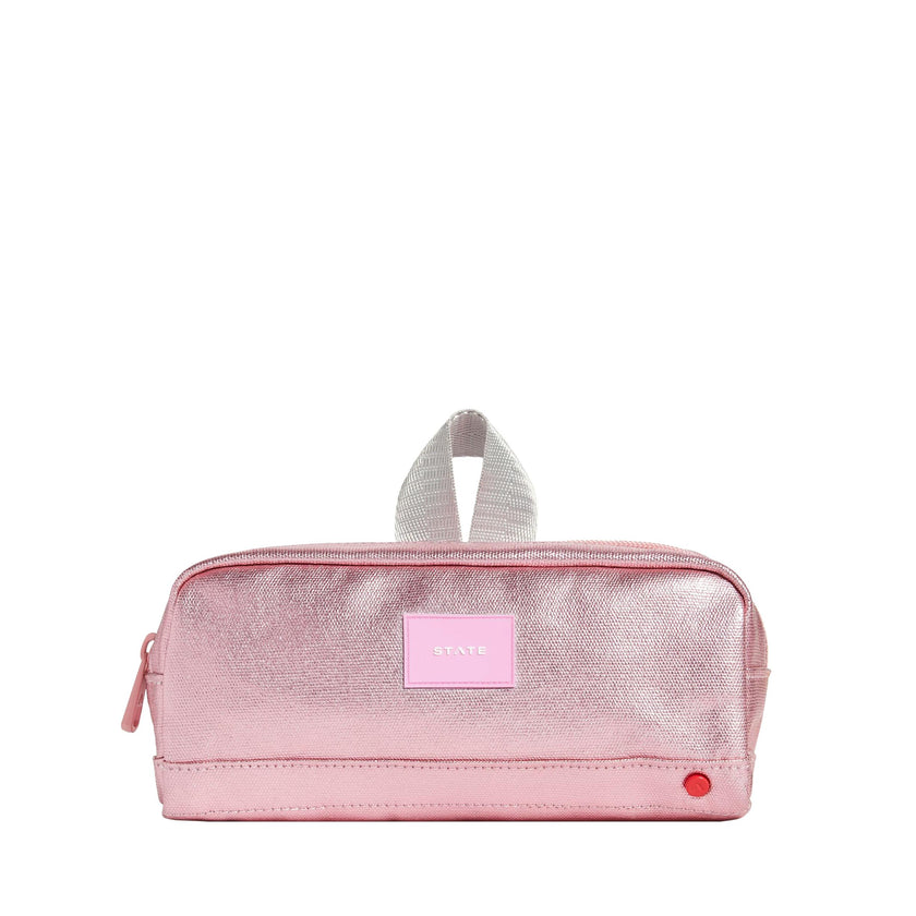 Clinton Pencil Case, Metallic Pink/Silver
