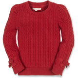 Baby Organic Long Puff Sleeve Sweater with Bow Detail, Red