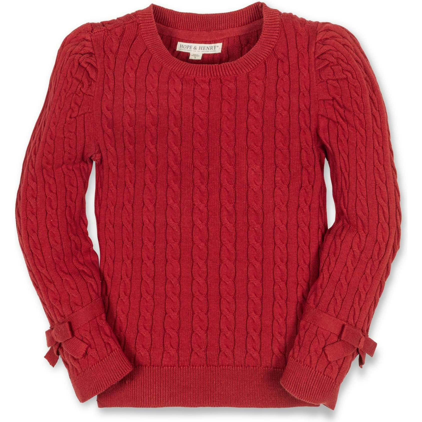 Baby Organic Long Puff Sleeve Sweater with Bow Detail, Red