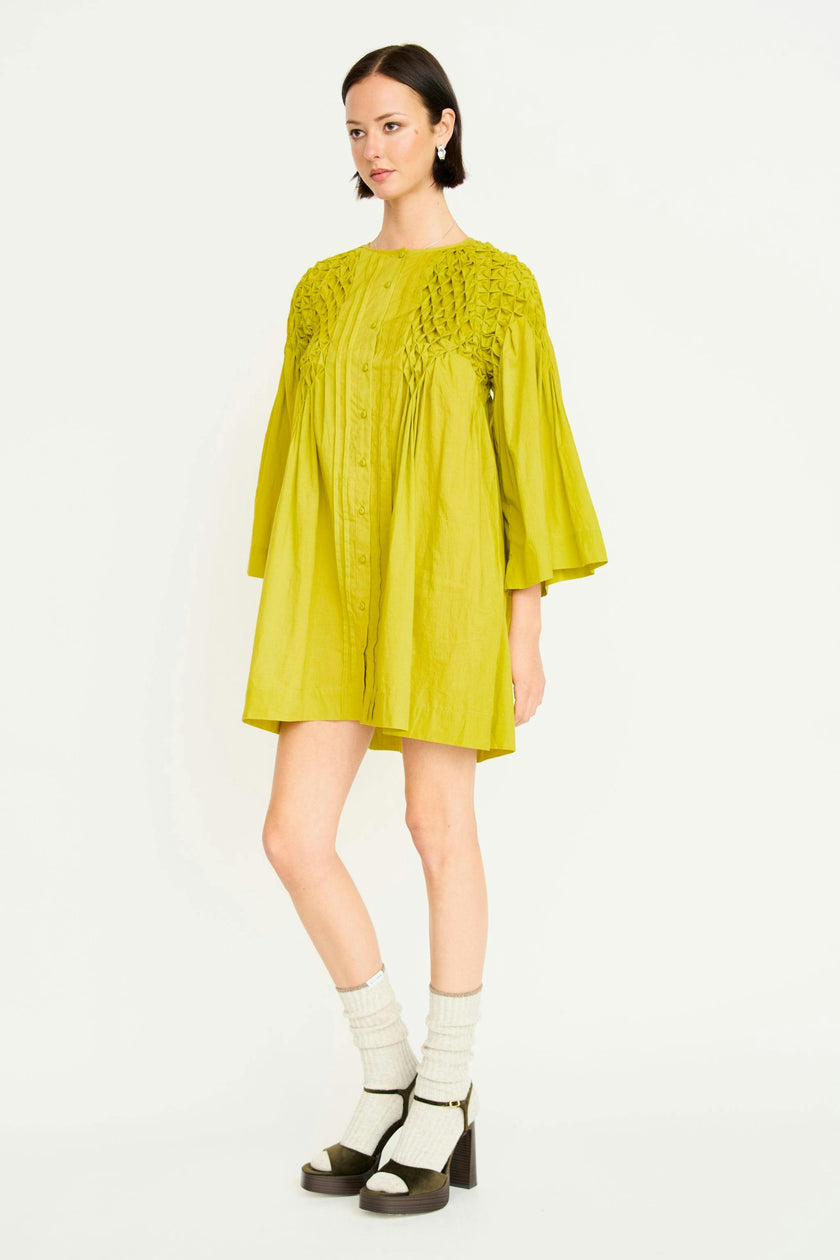 Ynez Smocked Dress in Lemongrass
