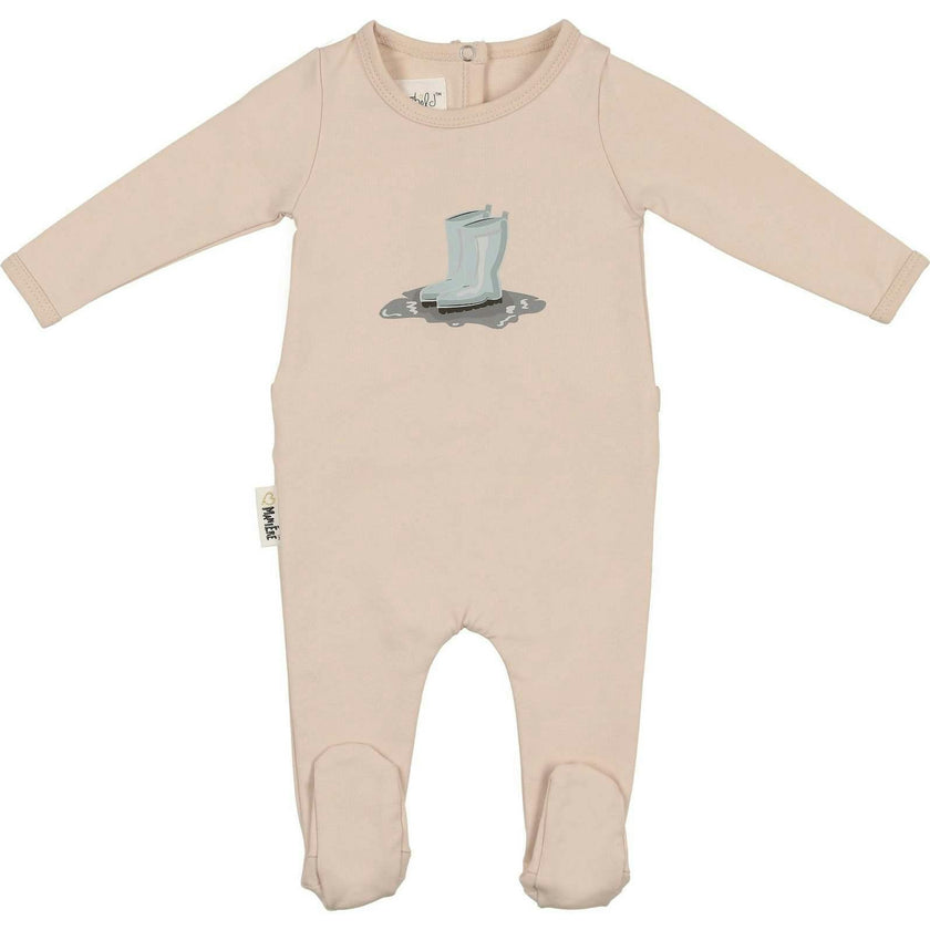 Rain Boot Print Footie and Beanie Set