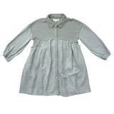 Girls Button Front Gauze Dress in Grayish Blue