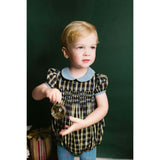 Angelica Navy Tartan Short Sleeve Smocked Bubble