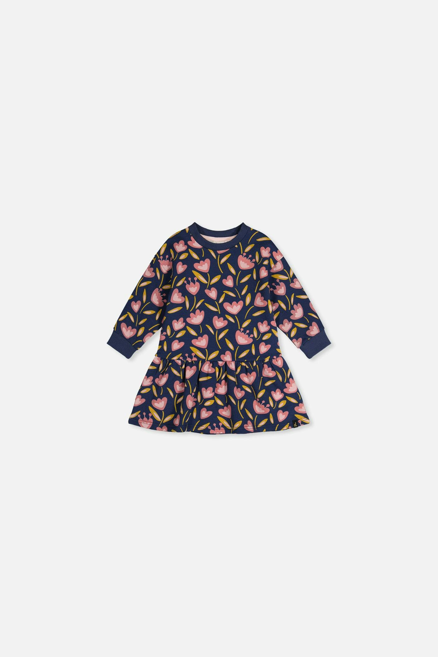 Baby French Terry Dress Blue Tulip Print