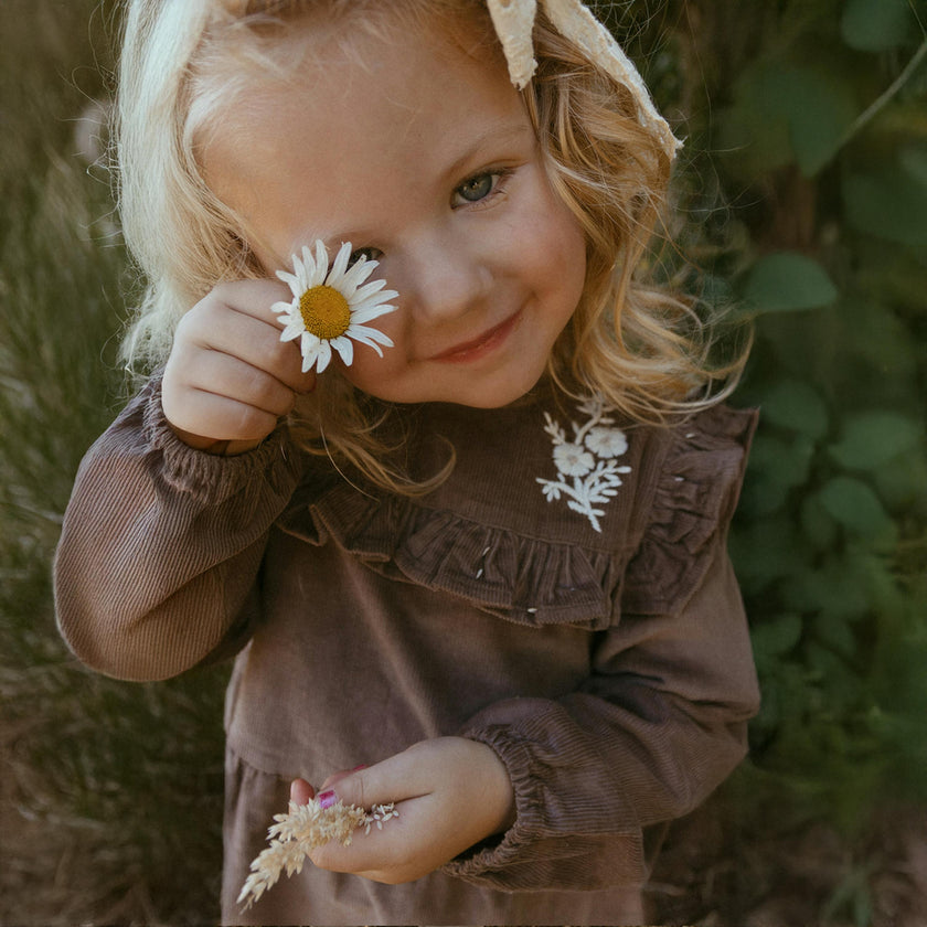 Organic Embroidered Corduroy Dress