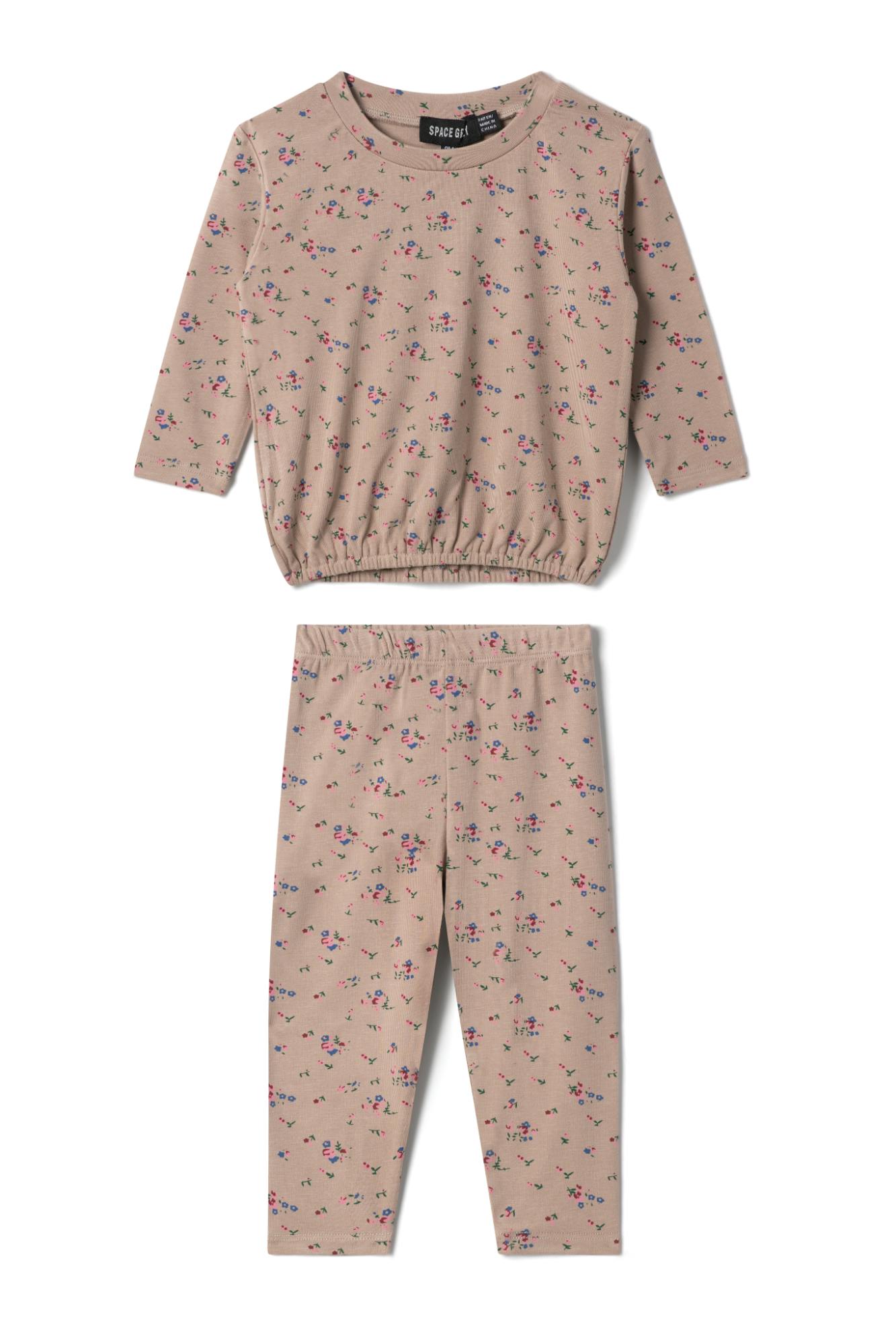 Floral Printed Elastic Waist Long Sleeve Top and Pants Two Piece Set