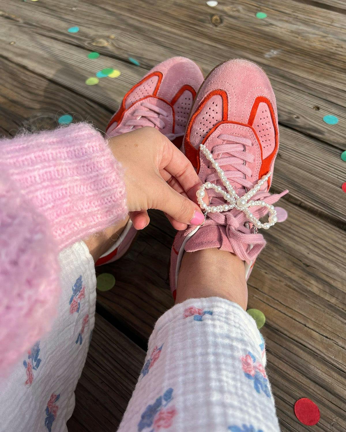 Packed Party Better with a Bow White Pearl Shoe Charms - Faux Pearl-Studded Bow Shoe Charms with Lobster Clips for Sneakers, 2.75x3.3 Inch