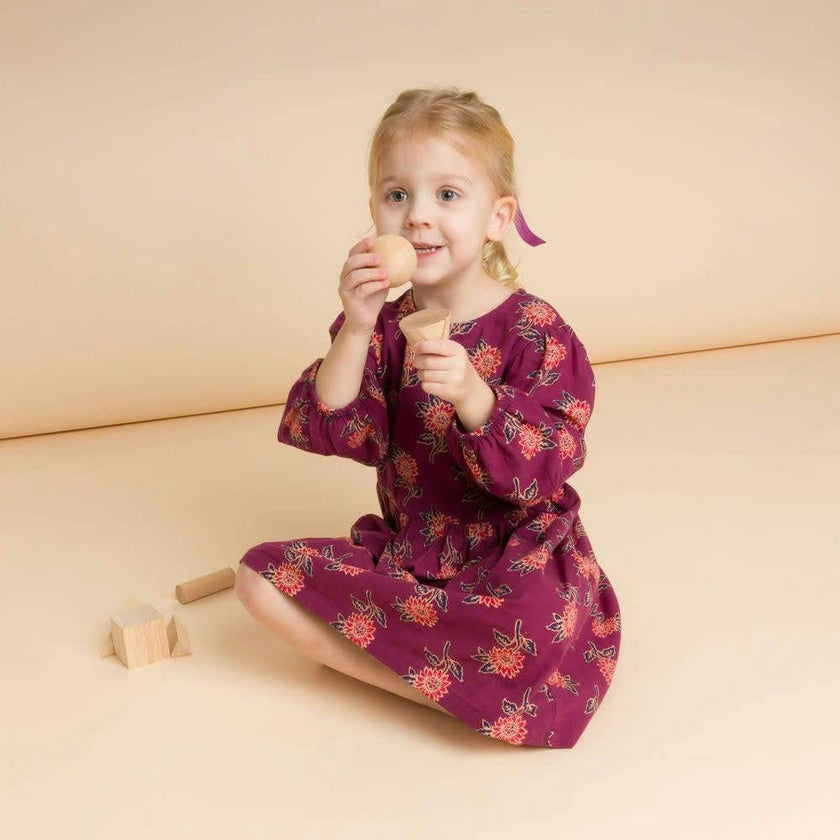 Girls' Long Sleeve Dress with Floral Motif