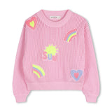 Pink Knit Sweater with Colorful Patches