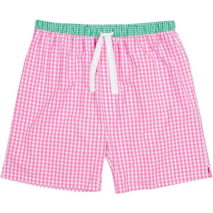 Men's Hepburn Gingham Pink Sleep Shorts - Organic Cotton Poplin