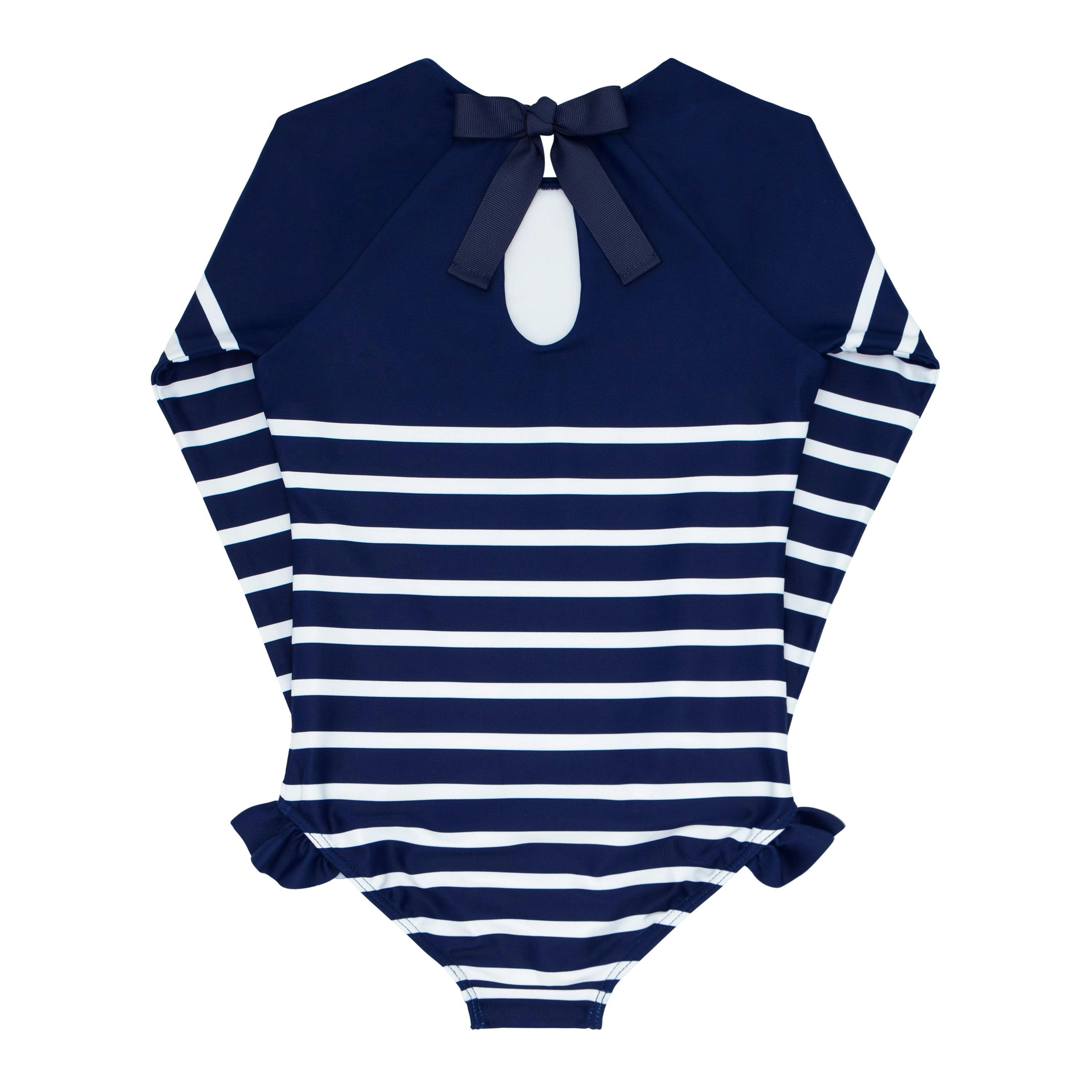 Breton Stripe Grosgrain Ribbon Back Tie One-Piece Rashguard