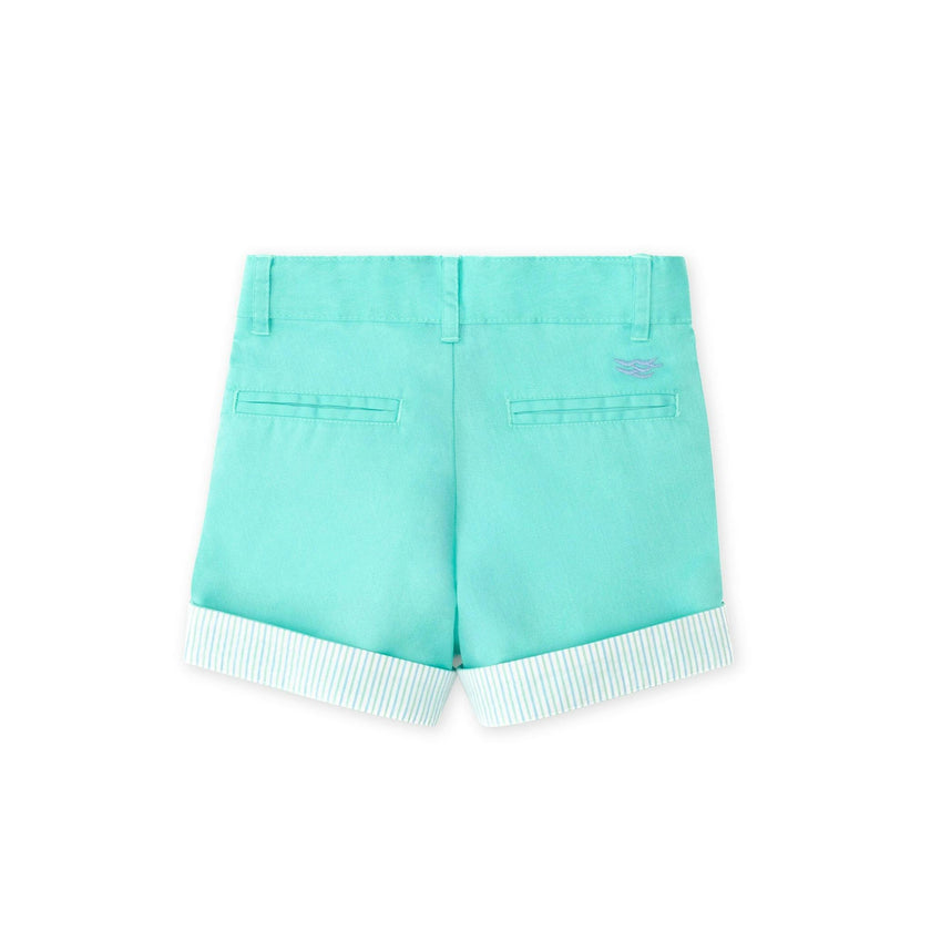 Wyatt Shorts in Gibbs Hill Green with Seaside Seersucker Cuffs