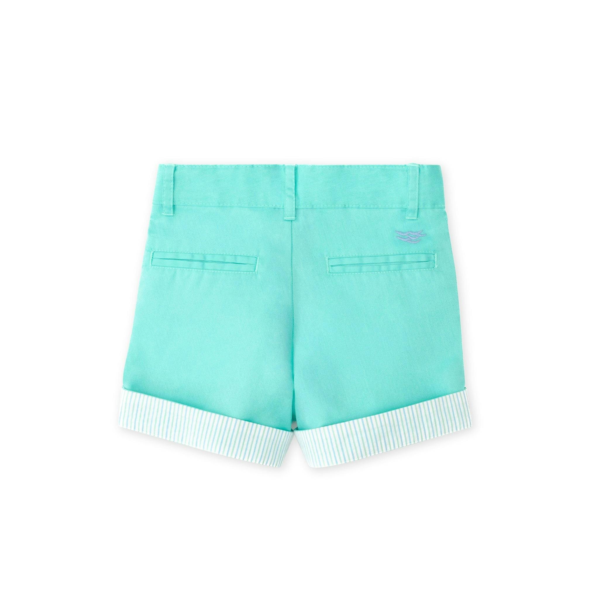 Wyatt Shorts in Gibbs Hill Green with Seaside Seersucker Cuffs