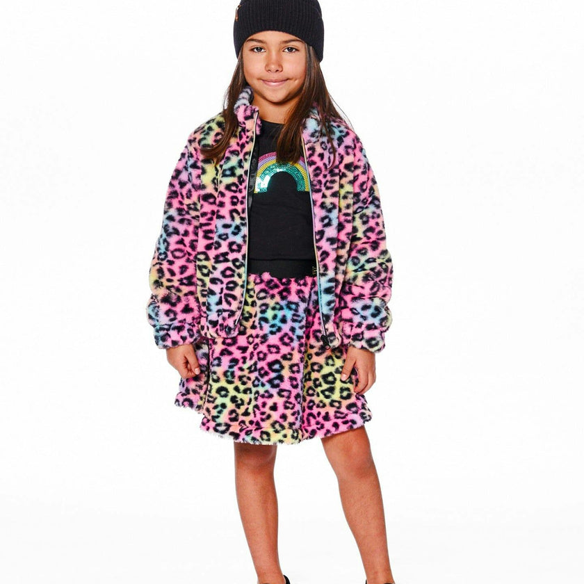 Faux Fur Zipped Jacket Multicolor Leopard