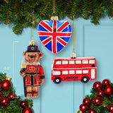 Kurt Adler 4.5-Inch Britain Inspired Glass Ornaments, Set of 3
