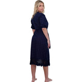 Estelle Women's Fringed Shirtdress Navy Turquoise Swiss Dot, Blue