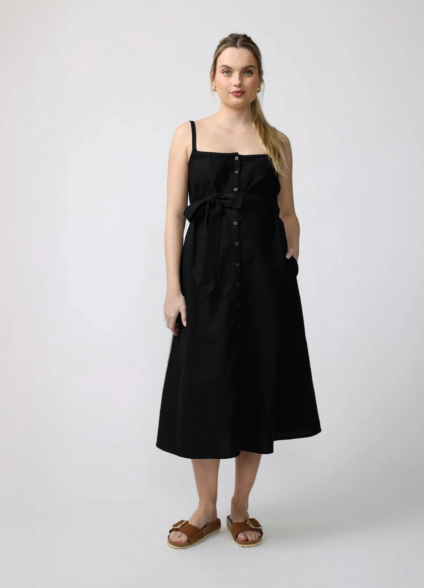 Sleeveless Button-Front Maternity and Nursing Midi Dress