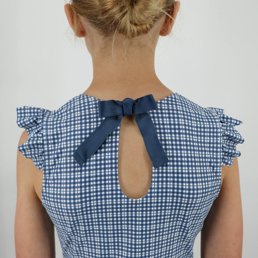 girls newport navy gingham ruffle cap sleeve one piece