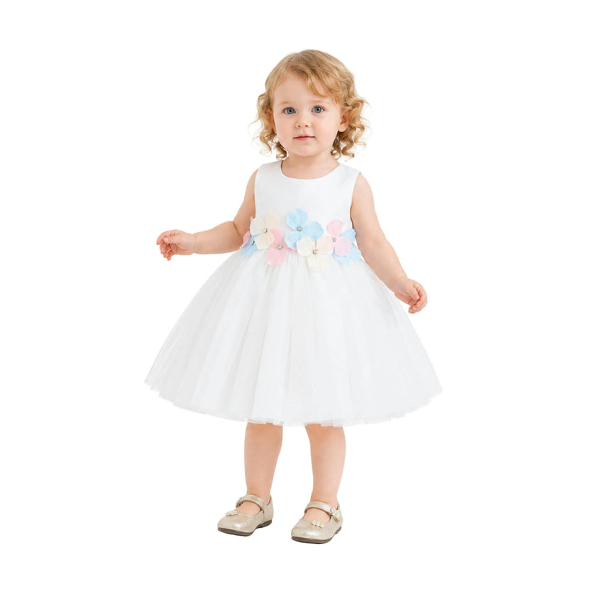 White Elarisse Floral Waist Dress