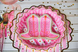 Packed Party Cowboy Boot Die-Cut Paper Dessert Plates 10ct - Gold Foil Pink Boot-Shaped Party Plates, 8 Inch, High Quality 350 GSM