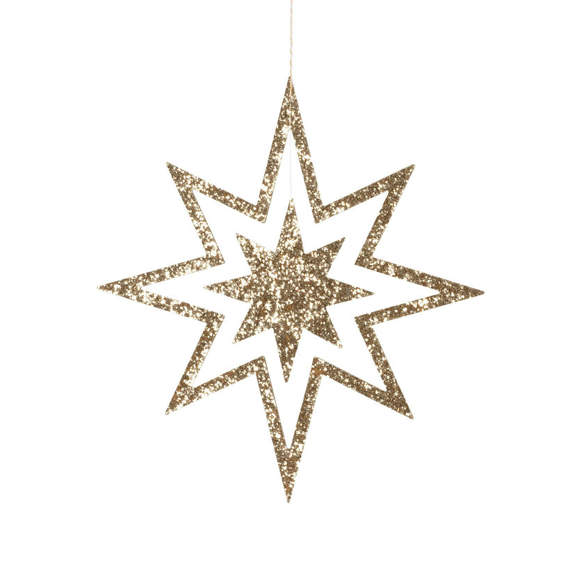 Large Glitter Wooden Star Decorations