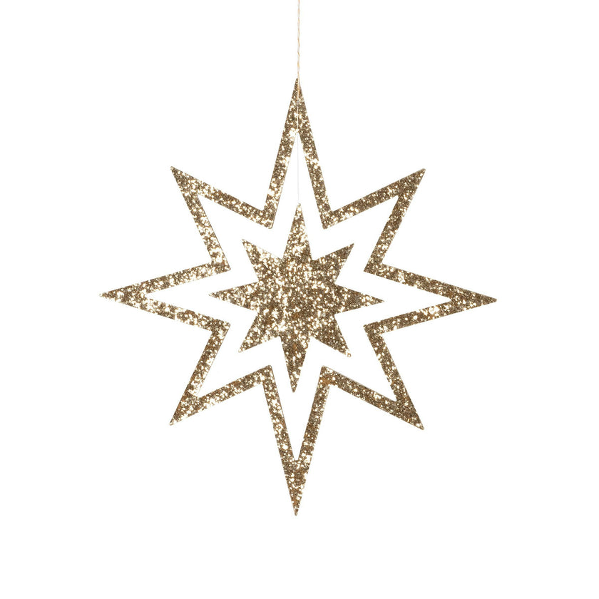 Large Glitter Wooden Star Decorations