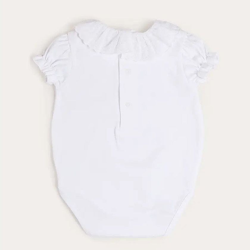 Broderie Anglaise Frill Collar Bodysuit in White (1mth-3yrs)