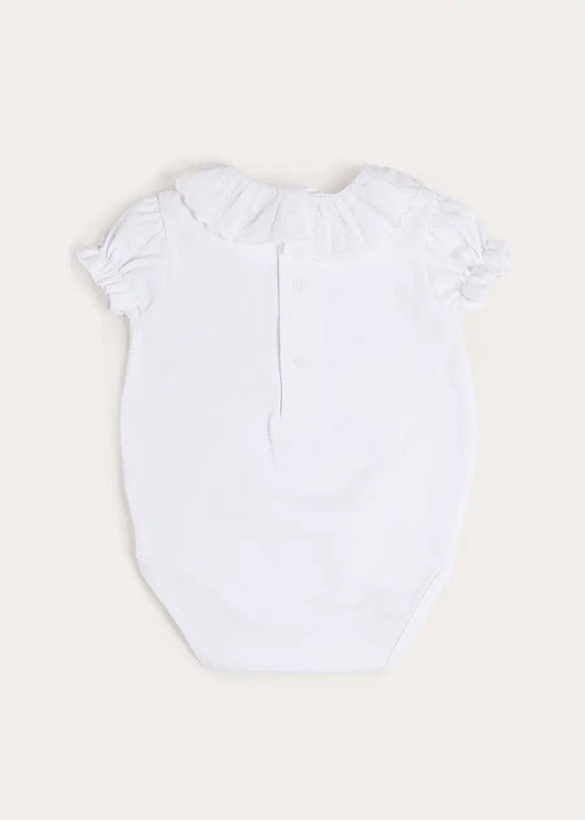 Broderie Anglaise Frill Collar Bodysuit in White (1mth-3yrs)