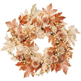 Natural Elegance - Autumn Brown Cream Maple Leaf & Berry with Mini Cafe Au Lait Mums Fall Front Door Wreath