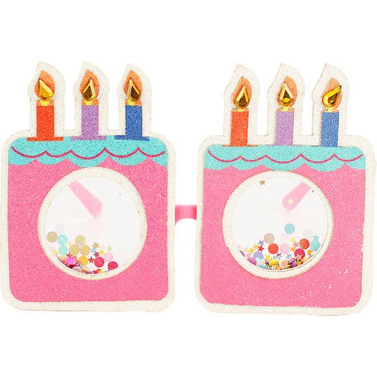 Packed Party Confetti Birthday Cake Novelty Glasses – Glitter Cake-Shaped Frames with Confetti-Filled Shaker Lenses and Jewel Candle Details, One Size