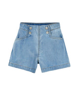 Light Blue Denim Shorts With Button Detail