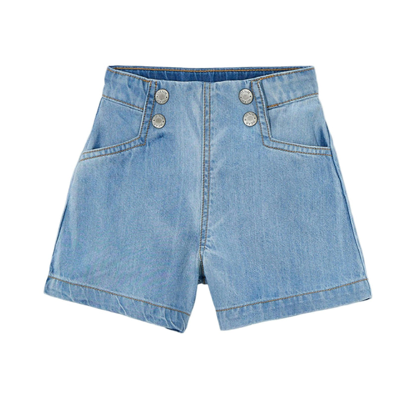 Light Blue Denim Shorts With Button Detail