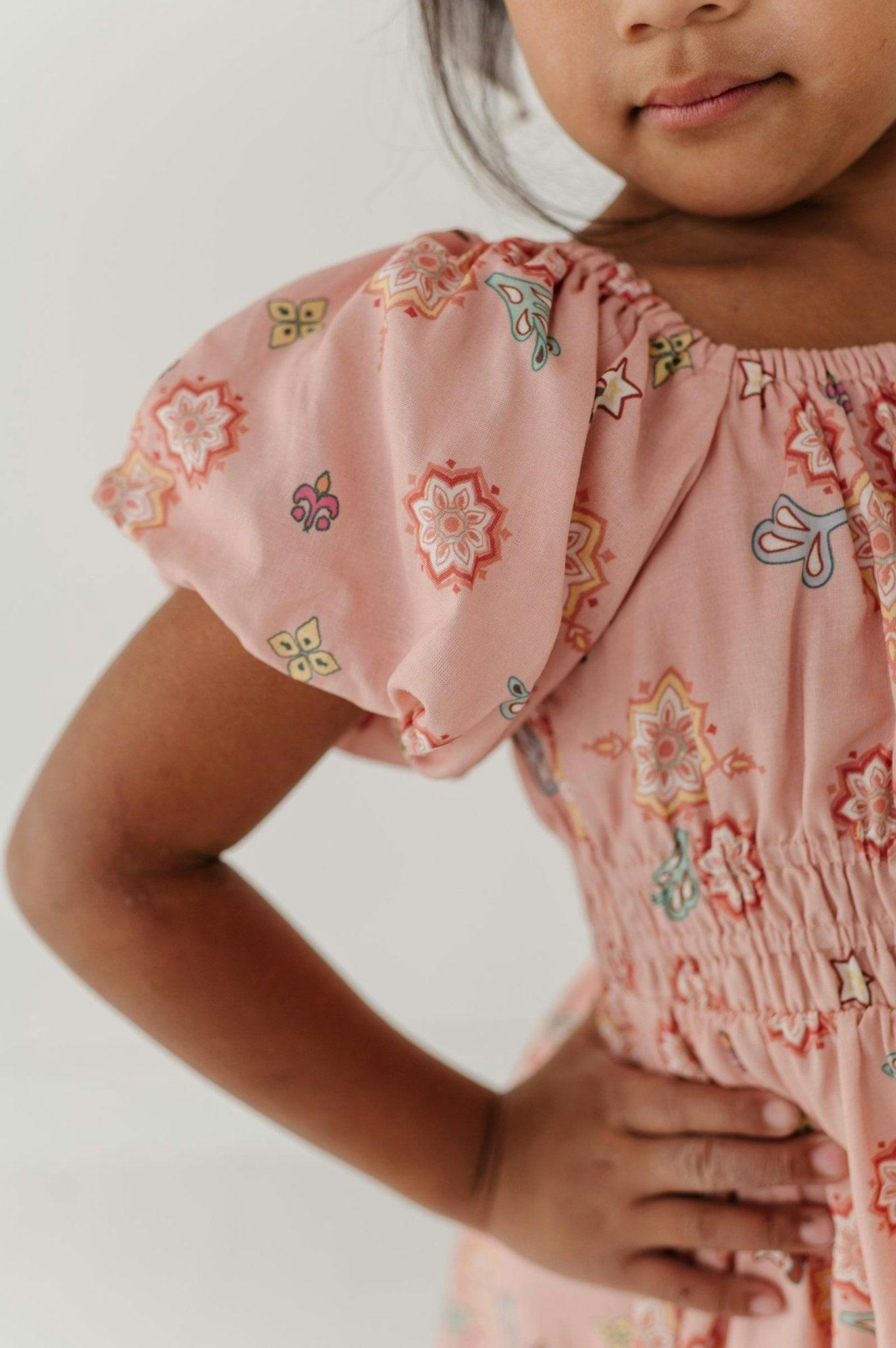 Girls Peasant Bubble Sleeve Dress in Polly Paisley