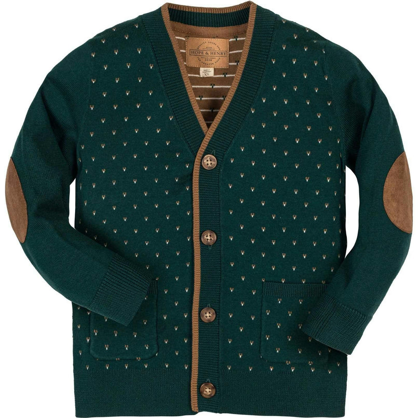 Organic Long Sleeve Tipped Cardigan Sweater, Green