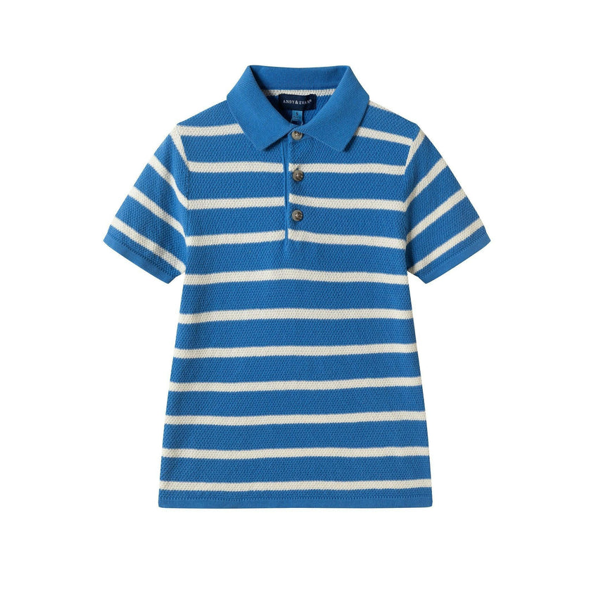 Boys Short Sleeve Polo Knit | Blue Stripe