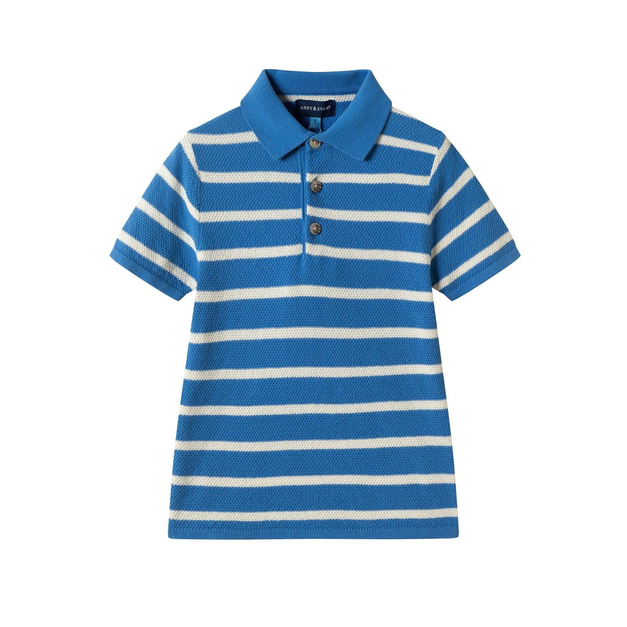Boys Short Sleeve Polo Knit | Blue Stripe