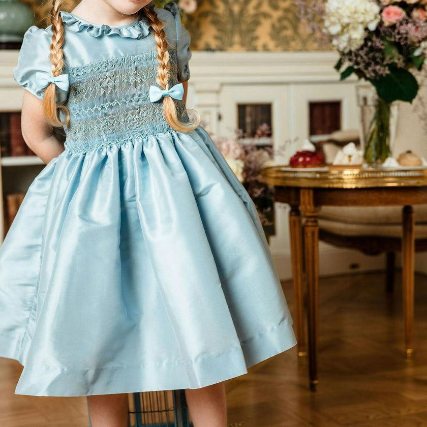 Astrid Blue Taffeta Smocked Girl Dress