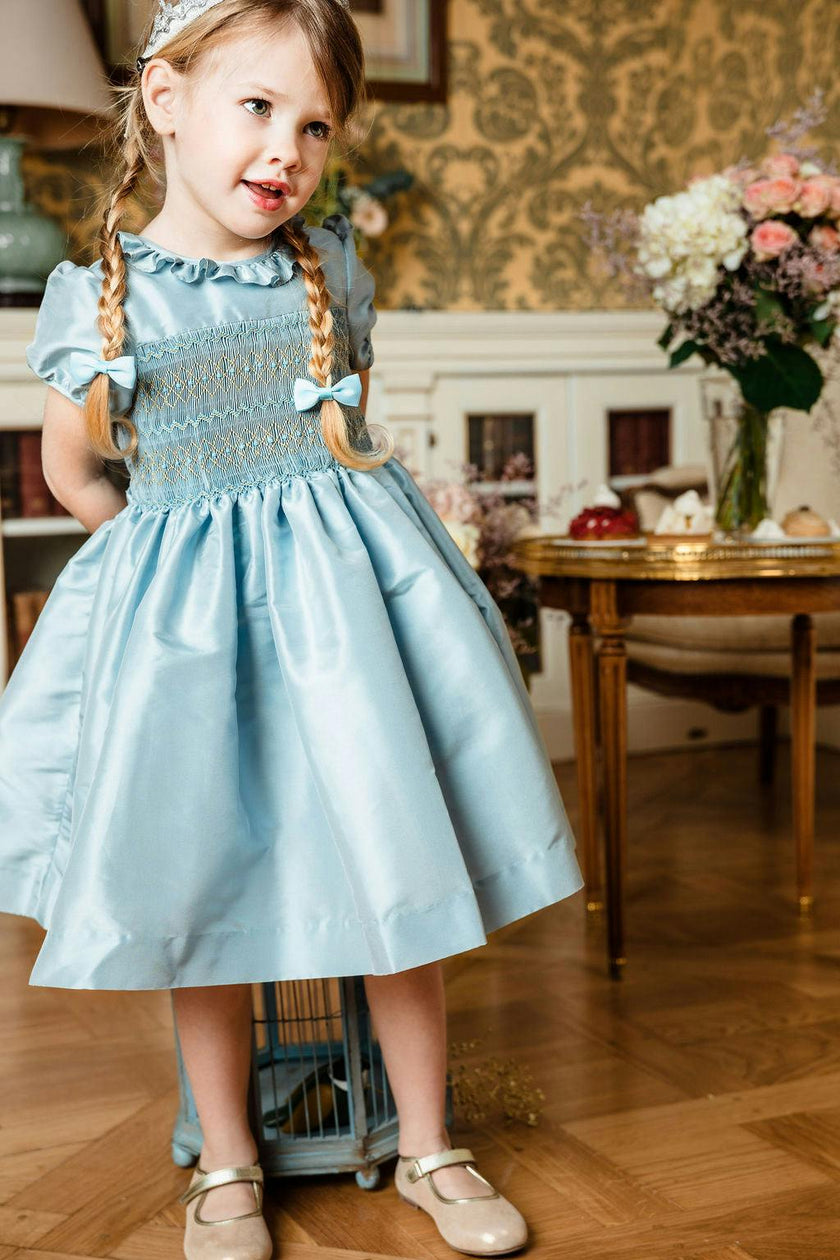 Astrid Blue Taffeta Smocked Girl Dress