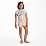 Girls Graphic Tee w. Embroidery & Glitter | White Cassette