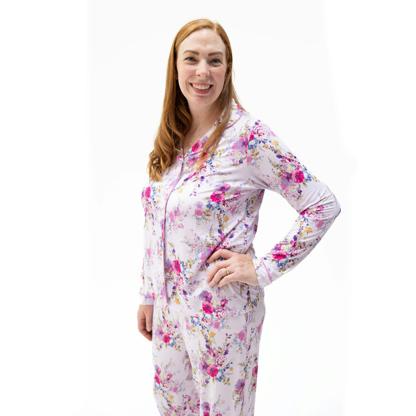 Dahlia Floral - Adult Long Sleeve Coat Style and Pant with Pockets