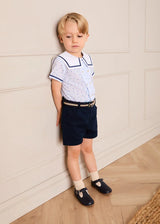 Noah Check Mariner Collar Double Breasted Shirt in Blue (18mths-6yrs)