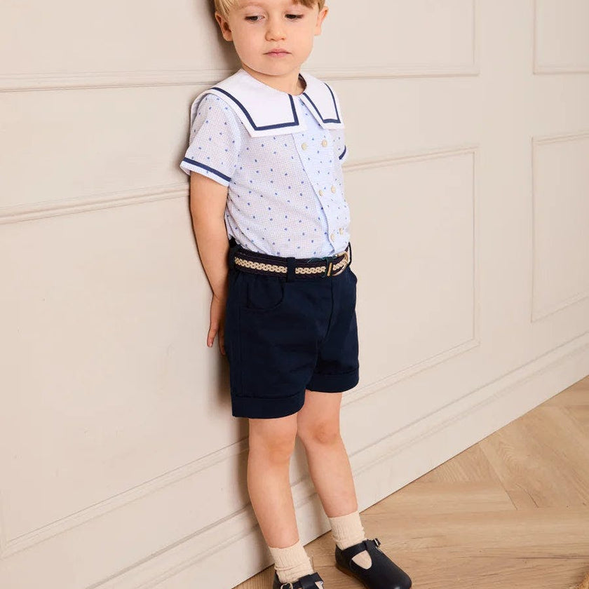 Noah Check Mariner Collar Double Breasted Shirt in Blue (18mths-6yrs)