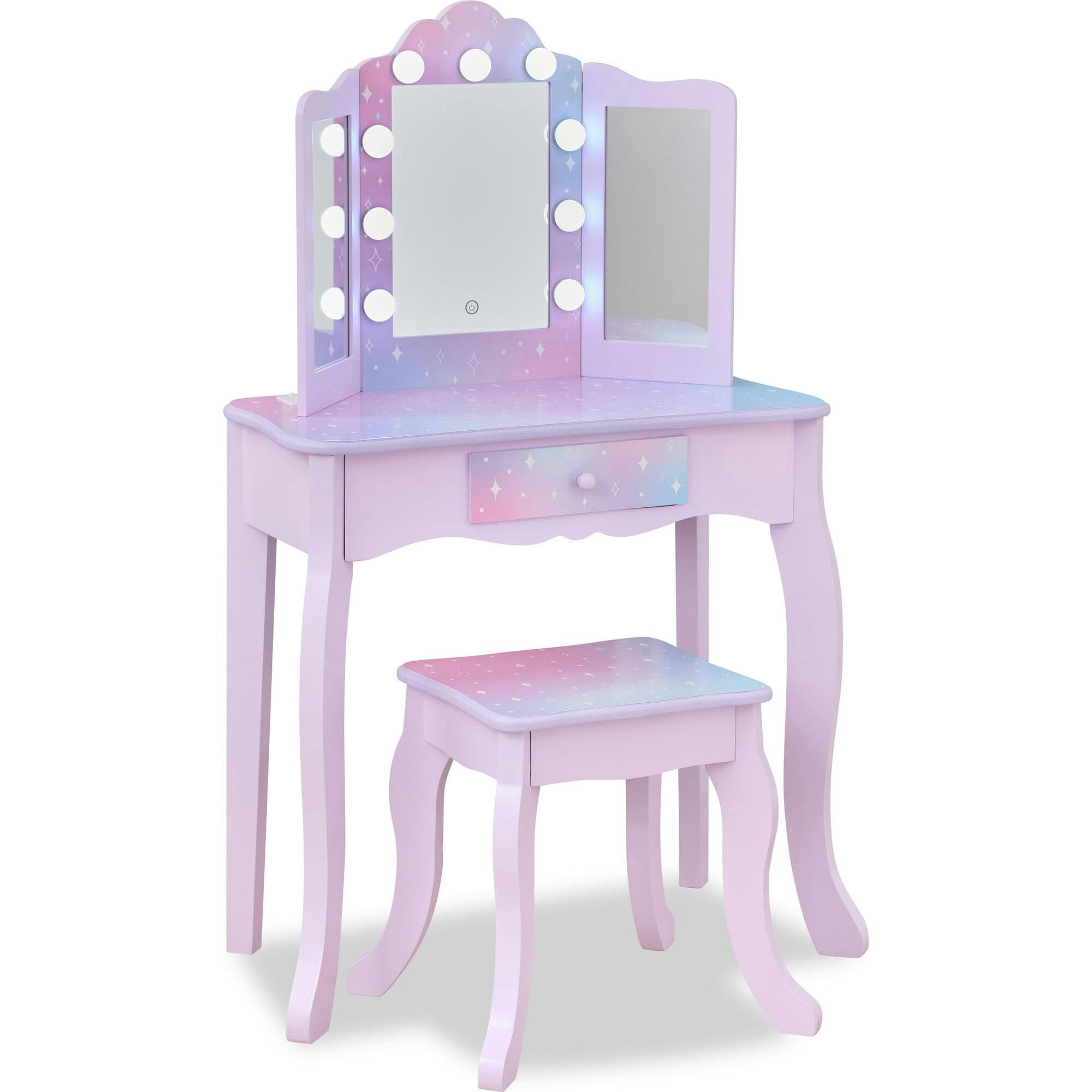 Stardust Gisele Wood Vanity Table with LED Mirror & Drawer