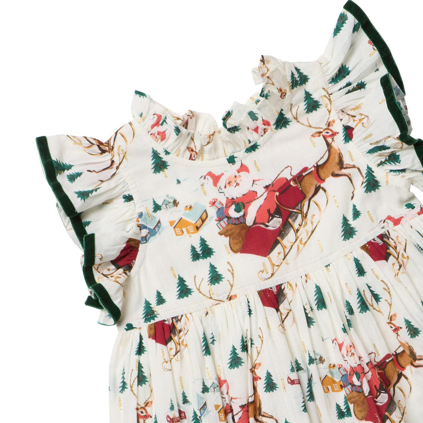 Girls Jennifer Dress - Santa Sleigh