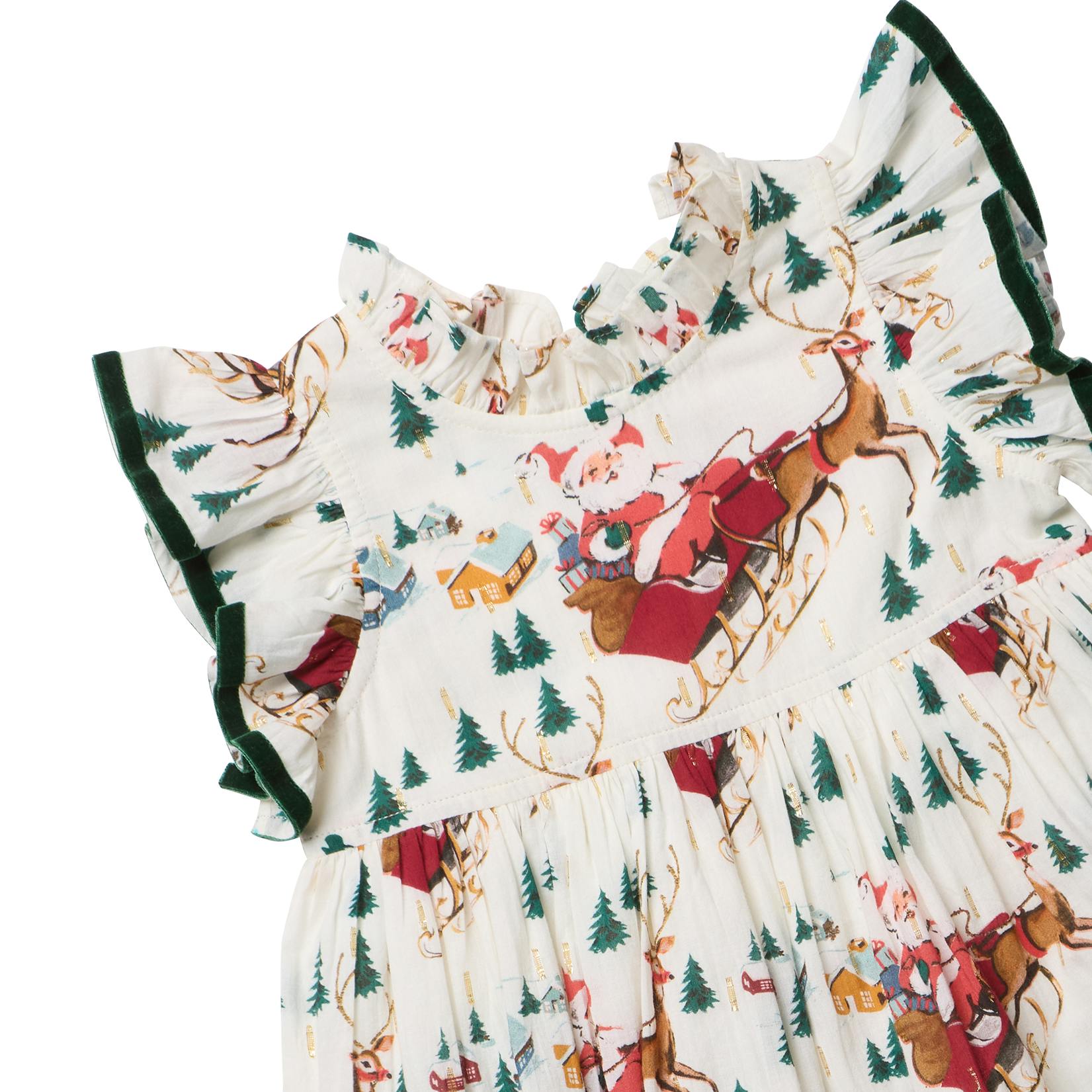 Girls Jennifer Dress - Santa Sleigh