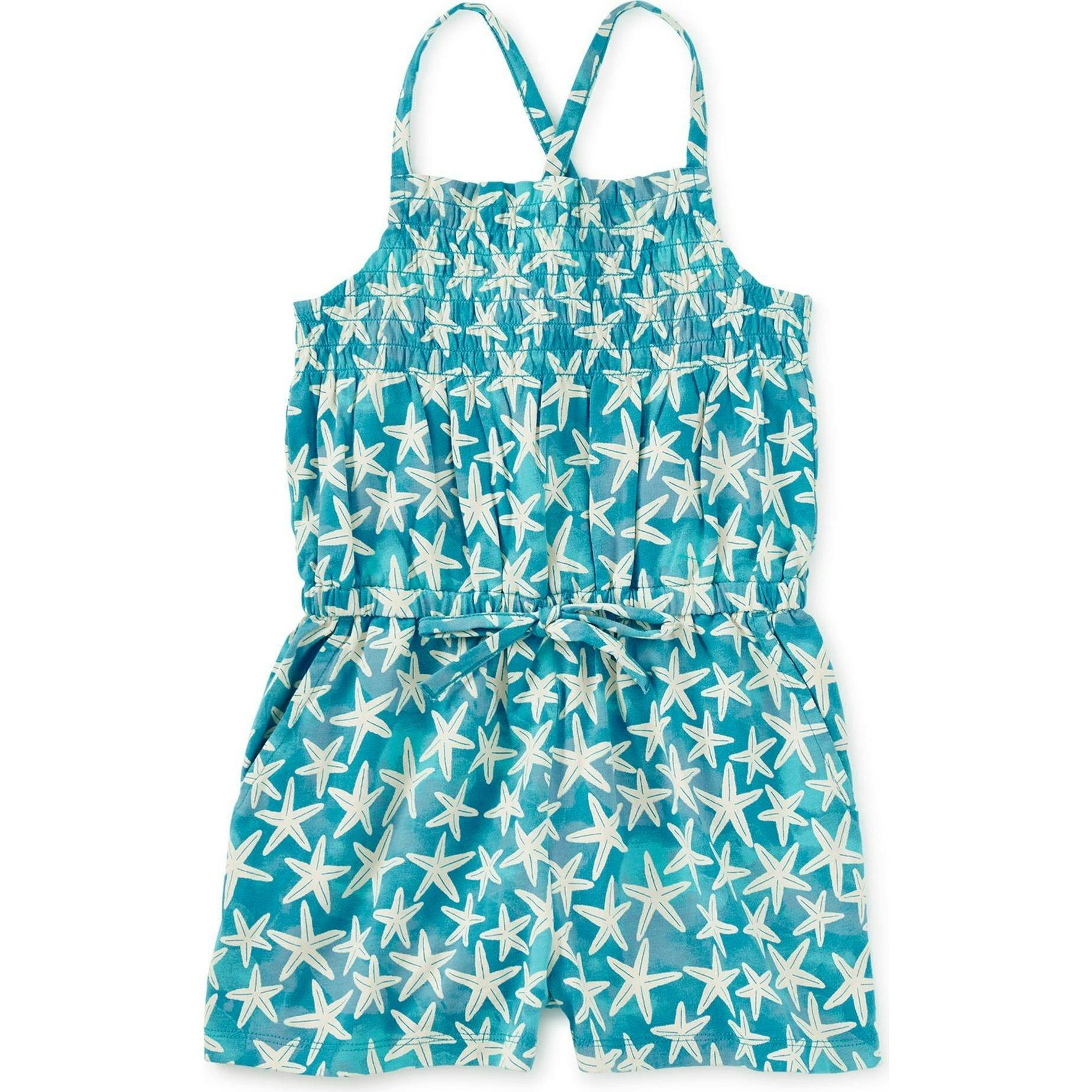 Smocked Strappy Romper, Orange